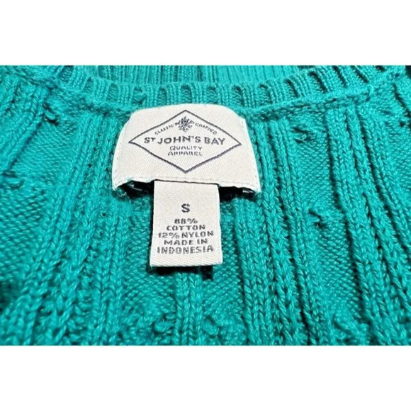 SM - St Johns Bay Green Cable Knit V Neck Long Sleeve Y2K Preppy College Sweater - Picture 6 of 7